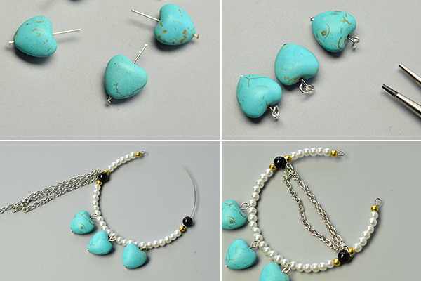 Pandahall Tutorial on How to Make Simple Heart Turquoise and Pearl Hoop Earrings(7).jpg